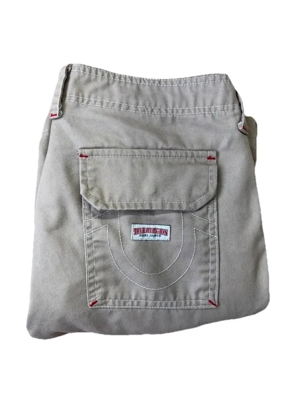 True Religion Men Size 29x31 Cargo Stitched Pants Straight Leg Tan RN#112790!
